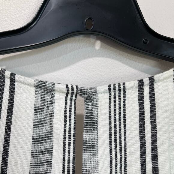 American Eagle Striped Wide Leg Jumpsuit Belted V Neck Cotton Linen Blend Sz M - Picture 6 of 9